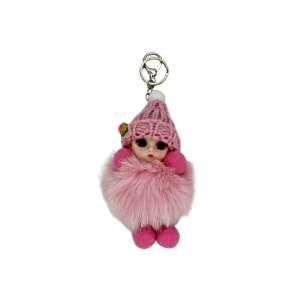 Pink fluffy baby doll keychain with a knitted hat, Giftdesign Pufamo collection - Keychain
