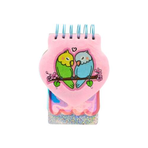 3D Notebook with Love Birds design, 120 pages, pink cover with glitter