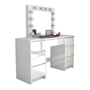 Vanessa White Glossy LED Dressing Table 130x43x143 cm - Dressing Table