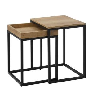 Vasagle set of 2 nesting coffee tables with natural wood tops and black metal frames - Furniture