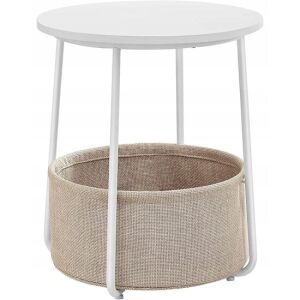 Artool round side table with storage basket, white top and beige basket - Coffee Table