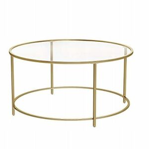 Artool round coffee table with glass top and gold steel frame, 84x45.5 cm - Coffee Table