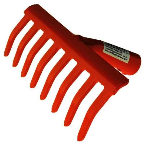 Orange metal rake with 12 tines