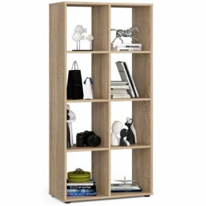Quad 8-Shelf Bookshelf, Oak Finish, 70.5x33x144 cm. Modern freestanding shelving unit for living room, bedroom or office. - Bookshelve & standing shelve