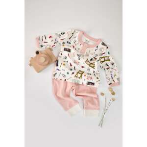 BabyCosy organic cotton long-sleeved shirt and long pants set for babies, with an artist-themed print, in powder color, size 9-12 months - Babies & Toddler