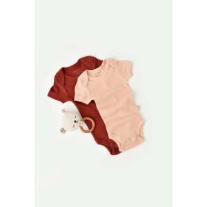 BabyCosy organic cotton and modal baby bodysuit set, 2 pack, brick red and salmon color - Babies & Toddler