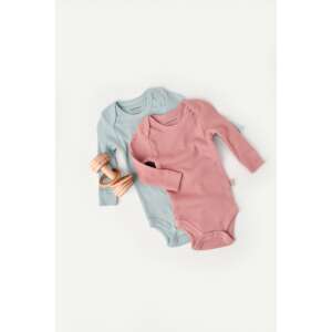 BabyCosy Set of 2 Long Sleeve Bodysuits for Baby, Mint/Rose, 6-9 Months, Organic Cotton and Modal - Babies & Toddler
