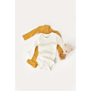 BabyCosy 2 pack organic cotton and modal long sleeve baby bodysuits, mustard and ecru, 18-24 months - Babies & Toddler
