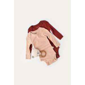 BabyCosy organic cotton and modal long sleeve bodysuit set for baby, 2 pack, brick red and salmon color - Babies & Toddler