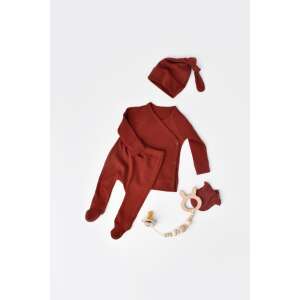 BabyCosy 4-piece organic cotton and modal baby set in brick red, including a long-sleeved bodysuit, pants, hat, and mittens, size 3-6 months - Babies & Toddler