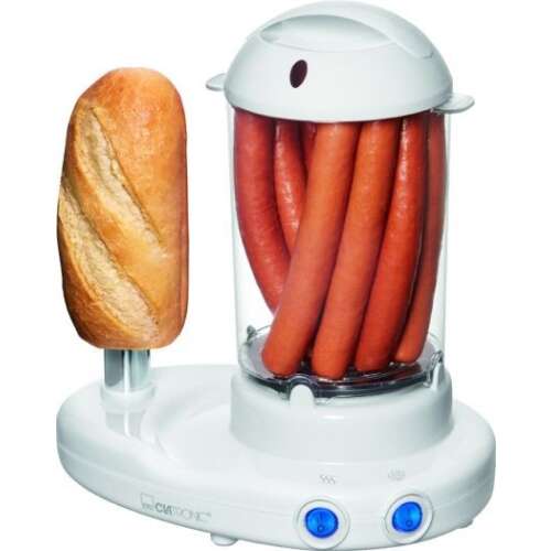 Clatronic HDM3420EKN 2 in 1 Hot Dog Maker and Egg Cooker, white, with hot dogs and bun