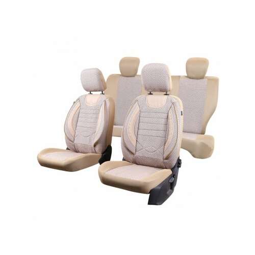 Set huse auto City Beige Umbrella. Dimensiune universală, durabile și compatibile cu airbag.