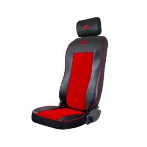 Volvo truck seat cover, black eco-leather and red velvet, single seat - Car seat cover