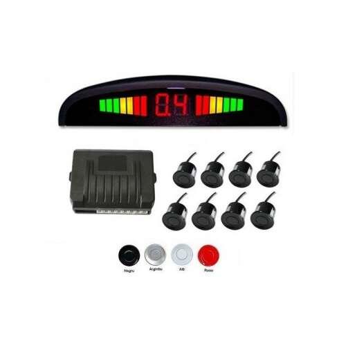 Front and rear parking sensors with 8 sensors and LED display, white