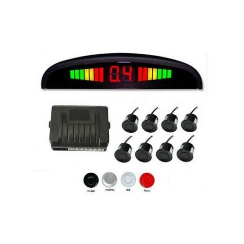 Senzori de parcare spate si fata cu 8 senzori si display LED, argintiu
