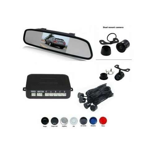 Parkolásérzékelők videokamerával és 4,3"-es LCD kijelzővel a T23 matt fekete tükörben