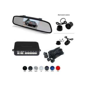 Rear view mirror with built-in 4.3 inch LCD display and rear camera, parking sensor system with 4 sensors, black color - Parking Assistance System