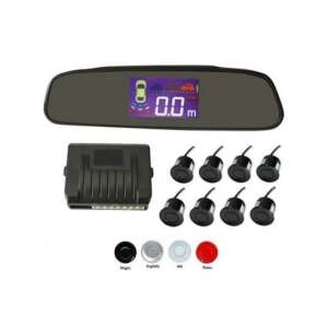 Rear and front parking sensor system with 8 sensors and display in mirror, white - Parking Assistance System