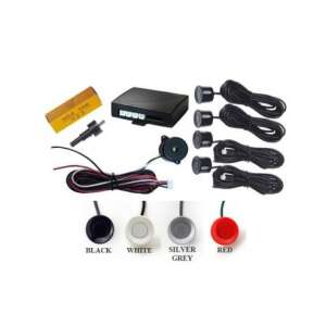 Parking sensor system with 4 sensors, control unit, buzzer, and installation kit. Available in black, white, silver, grey, red. - Parking Assistance System