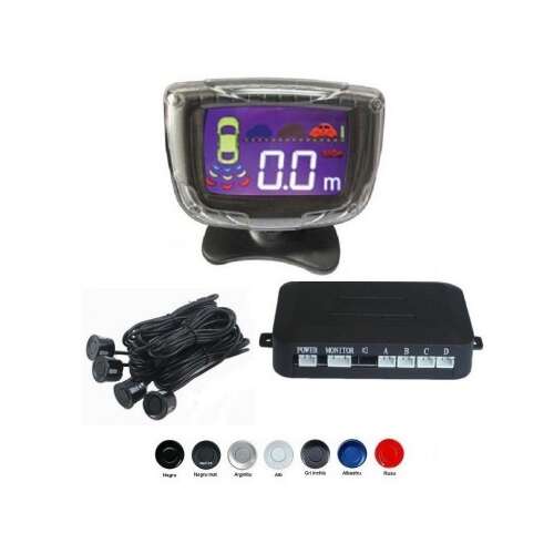 LCD kijelzős parkolási érzékelő rendszer 4 érzékelővel, ezüst