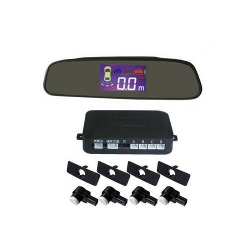 Hátsó parkoló szenzor rendszer kijelzővel a visszapillantó tükörben, 4 szenzor, OEM típus, 16.5mm, fehér