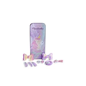 Martinelia Little Unicorn Hair Accessories Set with Unicorn Design Metal Tin, includes hair clips, hair ties, and hair rings - Vanity Table, Makeup Set, Fragrance