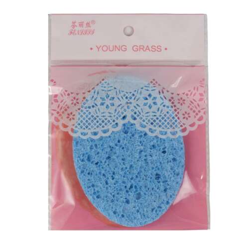 Burete de machiaj Young Grass, albastru, formă ovală, pentru aplicarea fondului de ten, pudrei și altor produse de machiaj