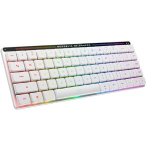 Angled view of ASUS ROG Falchion RX Low Profile white gaming keyboard - ASUS Keyboard