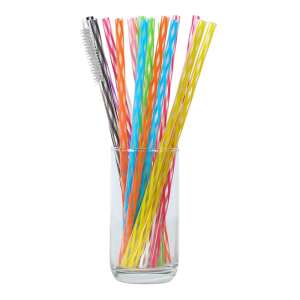 Set de 24 paie din plastic Trendmark colorate și reutilizabile, cu perie de curățare - Paie