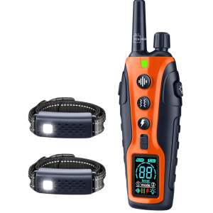 Rechargeable Electric Dog Training Collar for 2 Dogs, Felliner, 35-day autonomy, LED light, 1200m range, 99 levels, beep, vibration, shock, orange