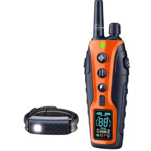 Rechargeable Electric Dog Collar for Training, Felliner, 35-day autonomy, LED lighting, 1200m range, 99 levels, beep, vibration, shock, orange