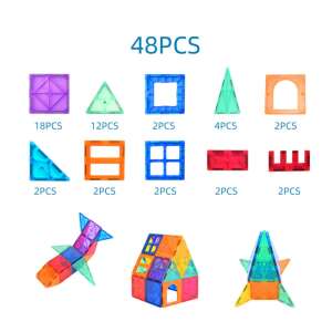 Set de construcție magnetică MaGeCa Smart, 48 piese, colorat, educativ, creativ, dezvoltă abilitățile motorii și imaginația, diverse posibilități de construcție, de la 3 ani - Joc de construcție magnetic