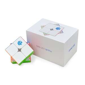 GAN 251 M Pro Speedcube, 2x2 Puzzle, magnetisch, weiß, blau, GAN Cube Logo, Verpackung - Logikspiele