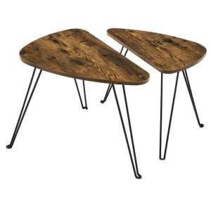 Vasagle Rustic Brown Coffee Table Set, 2 piece nesting tables with black metal legs - VASAGLE Coffee Table