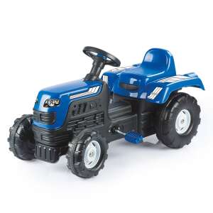 Blue Dolu Ranchero pedal tractor for kids, with a backrest, steering wheel, and horn - Dolu