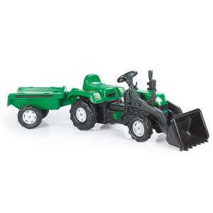 Green Dolu pedal tractor with trailer and excavator, kids toy - Dolu