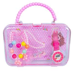 Szépségkiegészítő készlet táskában, 17,5x12,5/20x4,5 cm, 5 db, rózsaszín, Daemi