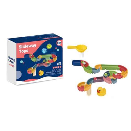 Slideway Toys bath toy, colorful water slide with duck and scoop, 34 pieces