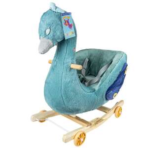 Roben Toys Peacock Rocking Horse, blue plush rocking horse with wheels, for toddlers and babies - Rocking horse & animal