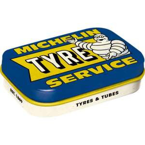 Michelin Tyre Service tin box, retro design, blue and yellow, with the Michelin Man - Cukorka