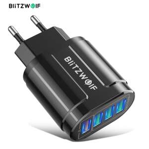 Încărcător de perete USB BlitzWolf® BK-385 cu 4 porturi, negru, mufă EU - BlitzWolf