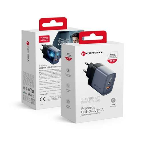 Încărcător de perete Forcell F-Energy USB-C și USB-A, 45W, albastru