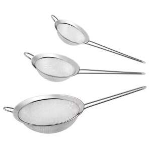 3 piece stainless steel kitchen sieve set, 5.5, 7 and 8 cm diameter, silver - Strainer & Sieve