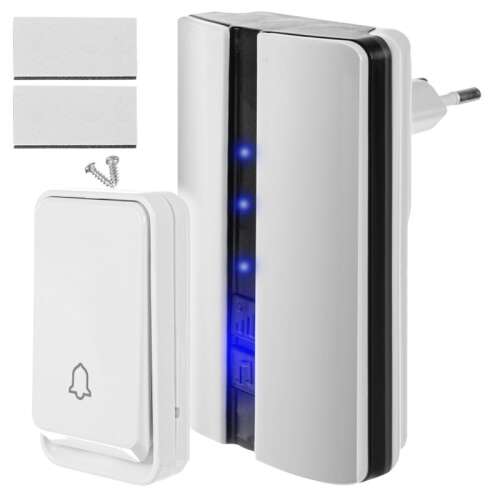 Vezeték nélküli elektromos csengő, fehér, 51 dallam, 150m hatótávolság, vízálló, 230V