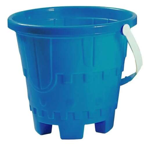 Blue plastic castle shaped sand bucket with handle for kids