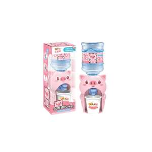 Pink piggy shaped water dispenser for kids with a cup, 18cm tall - Manual water dispenser
