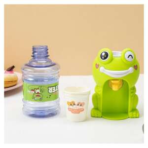 Frog shaped kids water dispenser with cup and water bottle, 18cm, for pretend play - Manual water dispenser