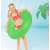 Girl wearing green inflatable ring float, 90cm diameter, for adults and kids, pool float, beach float