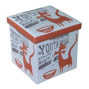 Taburet de depozitare Kitty Design, pliabil, cu imprimeu cu pisică, multicolor - Otomane și suporturi pentru picioare