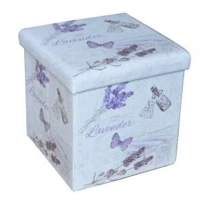 Taburet de depozitare cu design Lavandă, pliabil, alb cu model floral violet, 38x38x37.5 cm - Otomane și suporturi pentru picioare